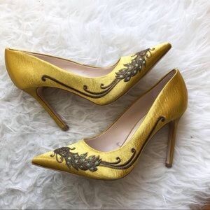 Yellow satin heels